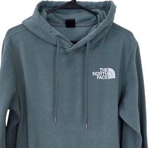 The North Face Mens Box Logo Hoodie Slate Blue Green Graphic Pullover Medium